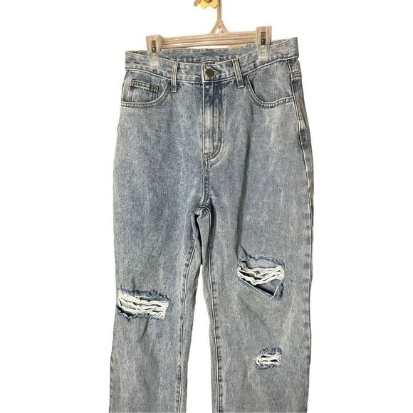 Cider High Rise‎ Loose Straight Leg Distressed Jeans - Picture 2 of 6